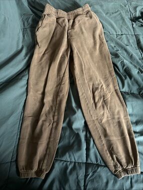 American Eagle Outfitters Brown Elastic-Waist Track Joggers